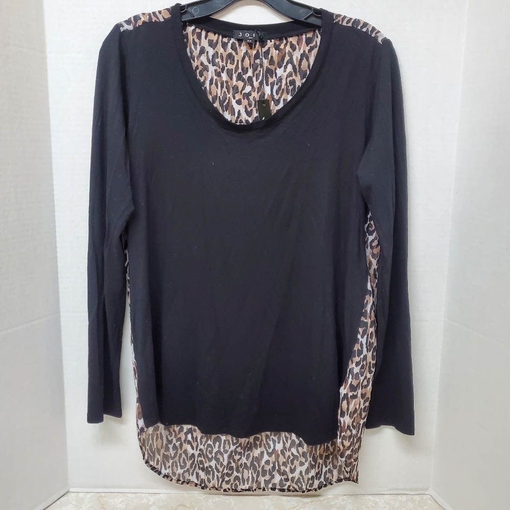 Joia NYC Black Animal Print Shirt Top Sz M Made in USA New Cheetah Leopard